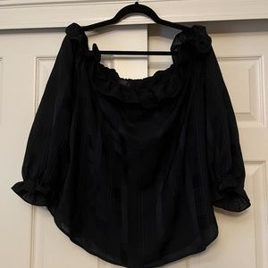 RACHEL Rachel Roy | Solid Black Plaid Ruffled Scoop Necked Blouse